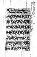 Newspaper clipping about J. O. Humphreys published December 14, 1922