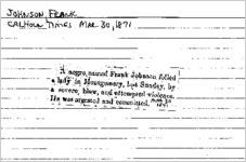 Newspaper clipping about Frank Johnson published March 30, 1871