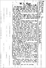 Newspaper clipping about Wash L. Kay published February 1, 1923