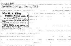 Newspaper clipping about H. K. Kirby published January 11, 1923