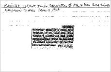 Newspaper clipping about the infant of Riza Knight published March 11, 1909