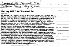 Newspaper clipping about Jay Will Lambert published August 2, 2006