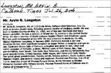 Newspaper clipping about Arvin B. Langston published July 26, 2006