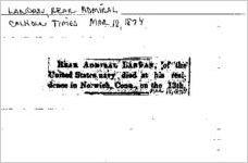 Newspaper clipping about Rear Admiral Landan published March 18, 1874