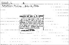 Newspaper clipping about L. B. Legg published November 2, 1922