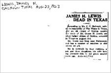 Newspaper clipping about James H. Lewis published August 23, 1923