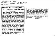 Newspaper clipping about Mrs. G. W. Littlefield published October 29, 1925