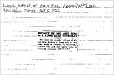 Newspaper clipping about the son of Mr. and Mrs. Andrew Long published October 5, 1922
