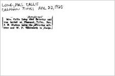 Newspaper clipping about Callie Long published April 23, 1925