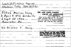Newspaper clipping about Alfred Marion Long published September 28, 1922