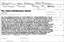 Newspaper clipping about Joann Whittemore Martin published August 19, 2006