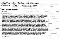 Newspaper clipping about Joann Whittemore Martin published August 23, 2006