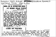 Newspaper clipping about Maude Eugenia Burgess Overton published February 12, 1925