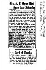 Newspaper clipping about Mary Belle Mitchell Owen published May 1, 1924