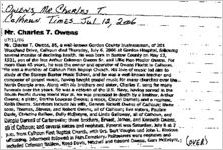 Newspaper clipping about Charles T. Owens published July 12, 2006