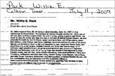 Newspaper clipping about Willie E. Pack published July 11, 2007