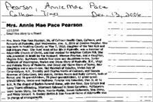Newspaper clipping about Annie Mae Pace Pearson published December 13, 2006