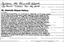 Newspaper clipping about Kenneth Wayne Pelfrey published July 26, 2006
