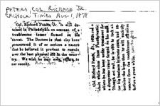 Newspaper clipping about Richard Peters published August 1, 1878