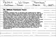 Newspaper clipping about William Pettit published March 10, 2007