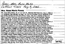 Newspaper clipping about Rosa Marie Posey published August 9, 2006