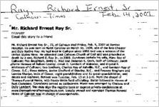 Newspaper clipping about Richard Ernest Ray published February 14, 2007