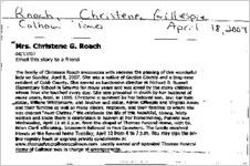 Newspaper clipping about Christine Gillespie Roach published April 18, 2007