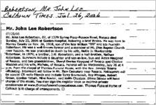 Newspaper clipping about John Lee Roberton published July 26, 2006