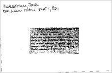 Newspaper clipping about Jack Robertson published September 1, 1921