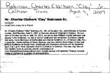 Newspaper clipping about Charles Claiborn Robinson published April 7, 2007