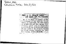 Newspaper clipping about Mrs. L. E. Shaw published December 8, 1921