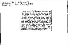 Newspaper clipping about Cecil Raymond Shirley published May 10, 1923
