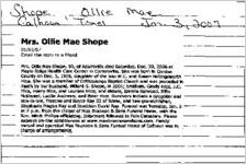 Newspaper clipping about Ollie Mae Shope published January 3, 2007