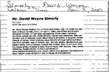 Newspaper clipping about David Wayne Simerly published January 3, 2007