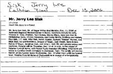 Newspaper clipping about Jerry Lee Sisk published December 13, 2006