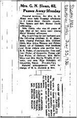 Newspaper clipping about Mrs. G. N. Sloan published June 22, 1922