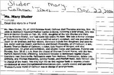 Newspaper clipping about Mary Sluder published November 22, 2006