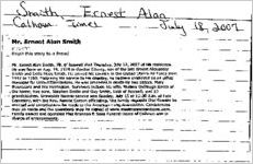 Newspaper clipping about Ernest Alan Smith published July 18, 2007