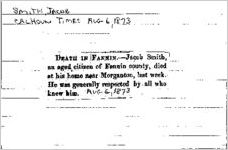 Newspaper clipping about Jacob Smith published August 6, 1873