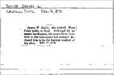 Newspaper clipping about James W. Smith published December 16, 1876