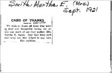 Newspaper clipping about Martha E. Smith published September 1, 1921