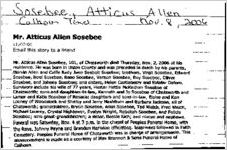 Newspaper clipping about Atticus Allen Sosebee published November 8, 2006