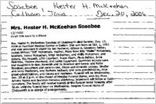 Newspaper clipping about Hester H. McKeehan Sosebee published December 20, 2006