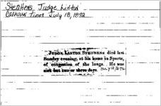Newspaper clipping about Linton Steahens published July 18, 1872