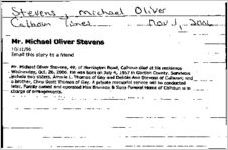Newspaper clipping about Michael Oliver Stevens published November 1, 2006