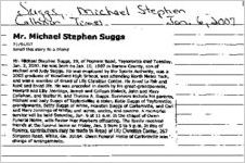 Newspaper clipping about Michael Stephen Suggs published January 6, 2007