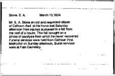 Newspaper clipping about E. A. Stone published March 13, 1924