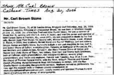 Newspaper clipping about Carl Brown Stone published August 30, 2006