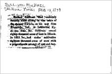Newspaper clipping about Michael Sullivan published February 13, 1879