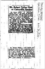 Newspaper clipping about Robert Talley published November 30, 1922